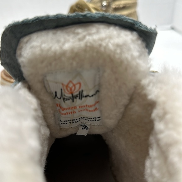 Montelliana 1965 Marlena Hiking Boots Shearling Lined Leather Metallic Gold 38 8 - Picture 9 of 13